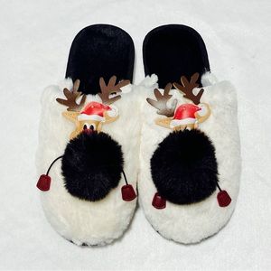 Cute Faux Fur Indoor Slippers - Black & White - Fall/Winter Indoor Slipp